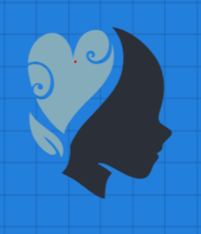 Graphic combining a stylized heart and a stylized head, facing to the right, on a blue background with a grid